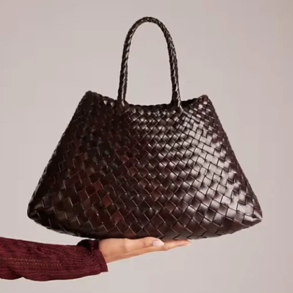 Dragon Diffusion santa croce small woven leather bag in dark brown - Picture 1 of 9